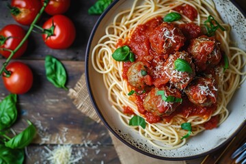 Spagheti meatball with some sauce - obrazy, fototapety, plakaty