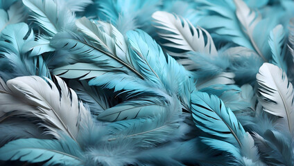Full of feathers background, light blue background, abstract background