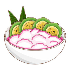 Green Banana Ice or Es Pisang Ijo Traditional Dessert from Makassar Indonesia