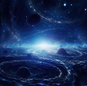 blue galaxy in the universe illustration © YudhiaAsta