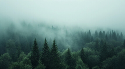 high angle shot of a foggy forest landscape
