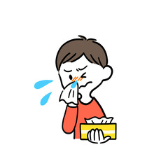 ティッシュで鼻をかむ男の子