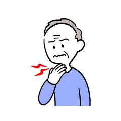 喉の痛みを感じている高齢男性