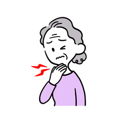 喉の痛みを感じている高齢女性