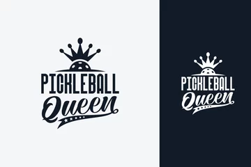 Fotobehang pickleball queen text art with beautiful lettering and a crowned ball. This is suitable for t-shirts, stickers, posters, etc. © cahiwak