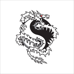 A vector combination of black and white surrounded by a dragon can be used as a logo