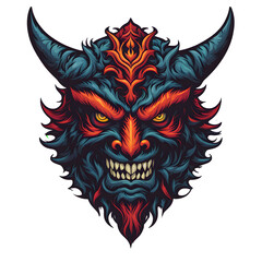 Devil Face Illustration with Transparent Background for Sticker