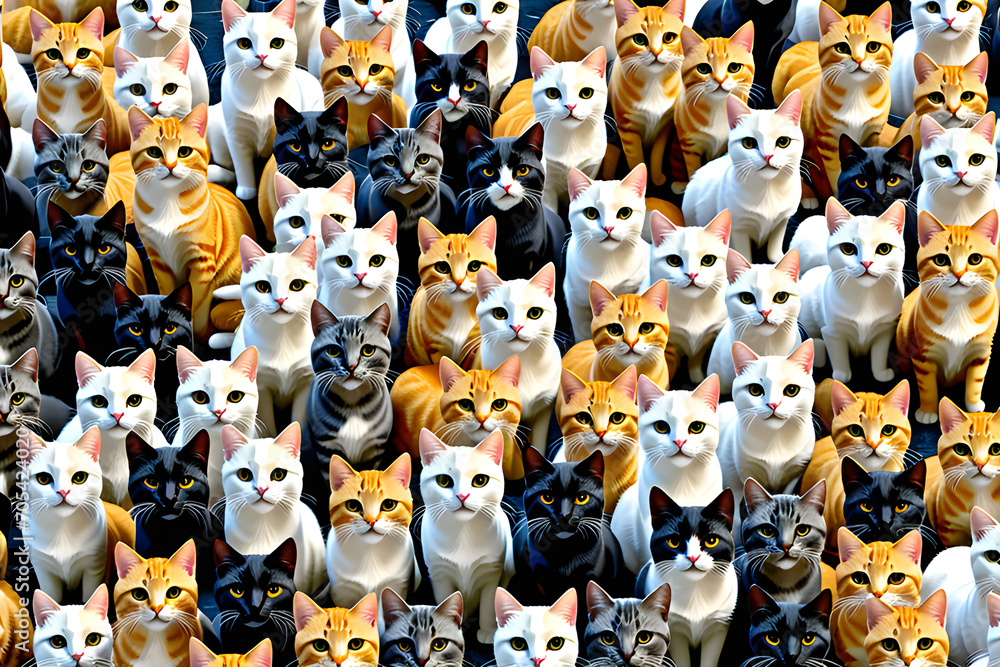 Wall mural lots of cats. generative ai