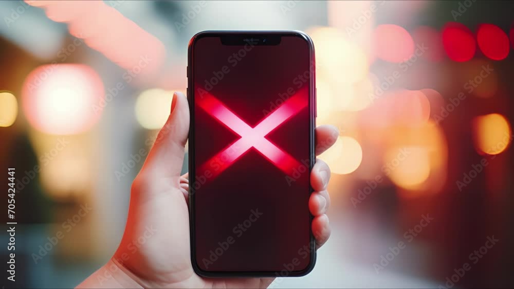 Poster closeup of a smartphone with a red x over it, reminding users to think before posting hurtful messag