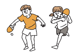 卓球をしている男女の手書きイラスト