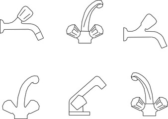 collection of vector sketch illustrations of water faucet designs
