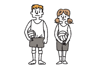 バレーボールをしている人の手書きイラスト