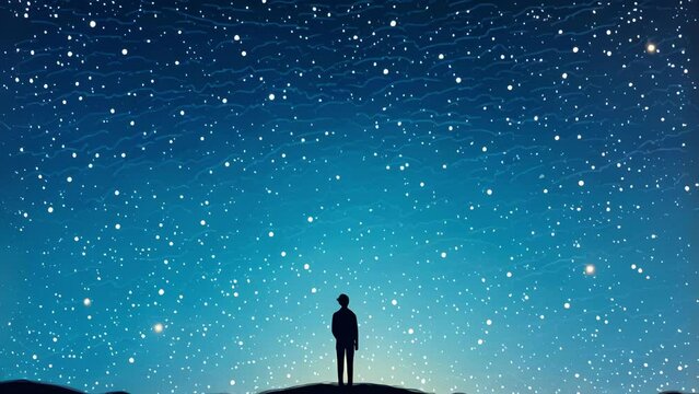 A person looking up at a night sky filled with stars but unable to identify any constellations Psychology art concept.