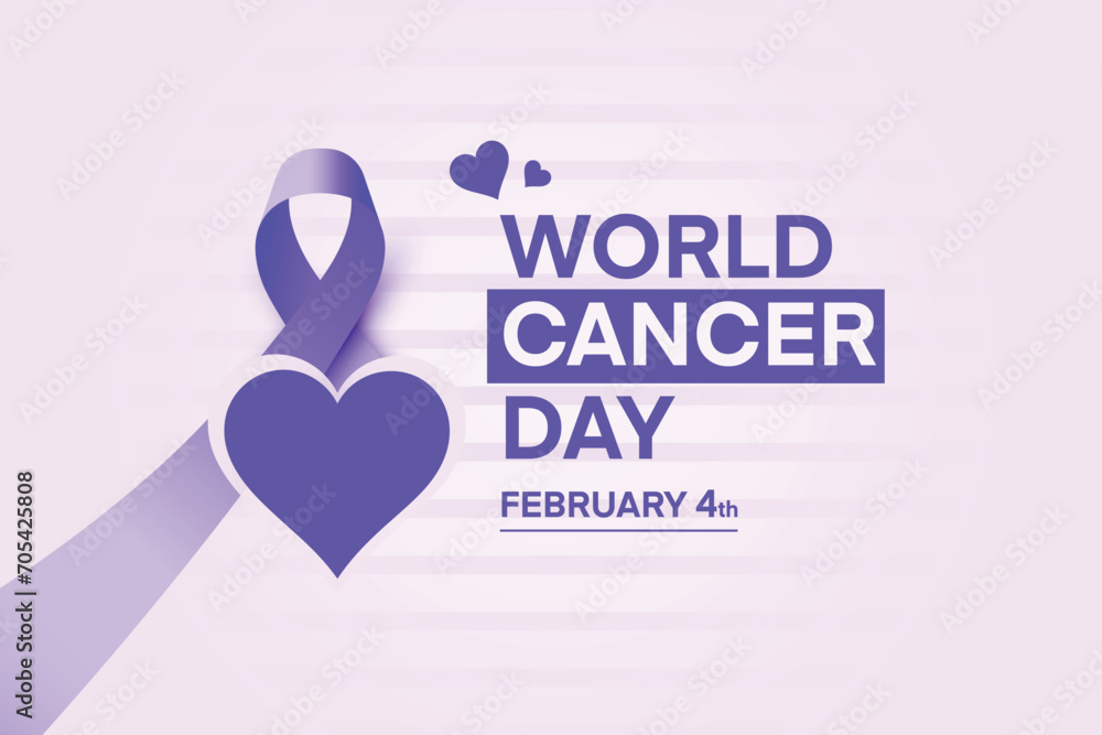 Wall mural World Cancer Day landscape banner, World Cancer Day horizontal poster, banner, social network concept, World Cancer Day vector illustration with ribbon, gradient world cancer day with heart theme. - Wall murals