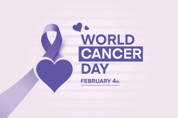 World Cancer Day landscape banner, World Cancer Day horizontal poster, banner, social network concept, World Cancer Day vector illustration with ribbon, gradient world cancer day with heart theme.