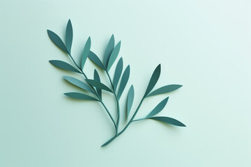 Fototapeta na wymiar Nature, environment, graphic resources concept. Simple and minimalist floral cut paper art on plain background with copy space. Soft muted pastel colors. Leaf, flower or tree twig gutted from paper