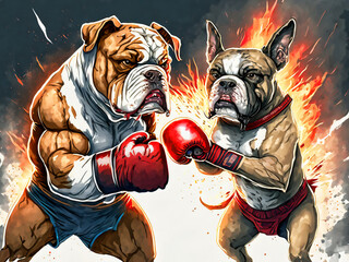 スポーツの概念でボクシングで対決する犬のイラスト