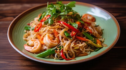 Shrimp Noodles with Vegetables on Plate