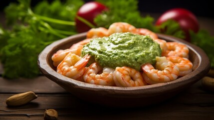 Shrimps on Green Puree Gourmet Dish