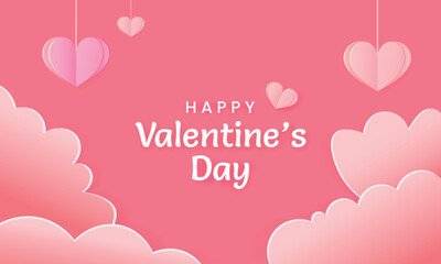 a pink valentine's day background with hearts hanging from the sky with paper cut style. Suitable for greeting cards, social media posts, and romantic-themed projects.