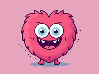 Adorable Cute Heart Monster in Cutout Style Illustration