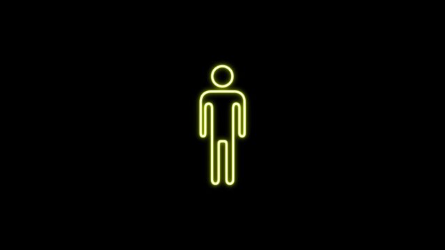Pointer to the toilet or restroom animation. Toilet or bathroom sign animation. Male gender neon sign. WC toilet sign neon light design.