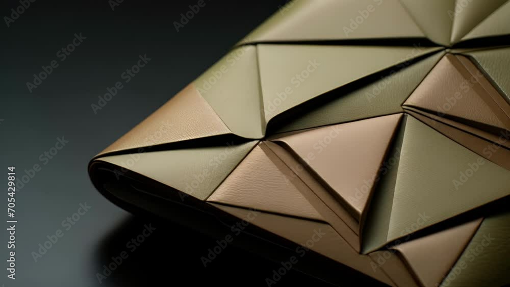 Poster an indepth view of a folded origami wallet, highlighting how this ancient art has evolved to create 