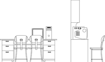 Vector sketch illustration of work desk design in office