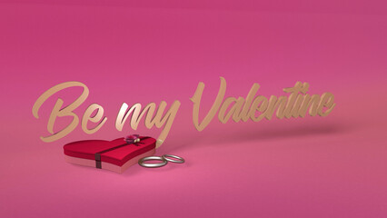 Be my valentine pink background with chocolate box and rings