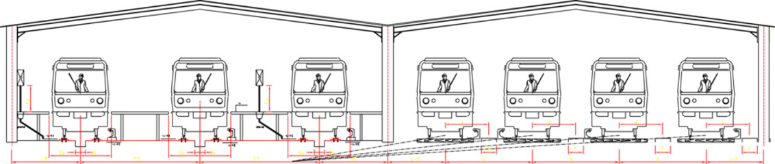 Vector sketch illustration of transportation public bus garage design