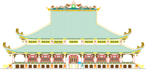 Vector sketch illustration of traditional Chinese ethnic sacred temple building architectural design © achmad