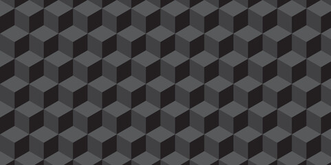 Black background from cubes and lines. Geometric seamless pattern cube. Cubes mosaic shape vector design. 