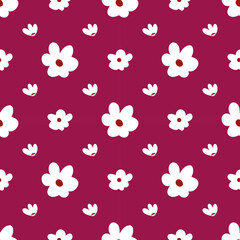 Floral seamless pattern design on maroon background. Simple cute floral textile pattern vector