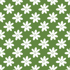 Floral seamless pattern on green background. Simple cute floral textile pattern vector