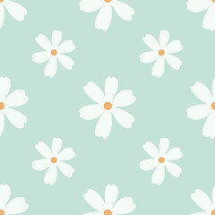 Seamless pattern with hand drawn cosmos flowers. Simple floral pattern vector.