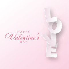 Valentine's day card with paper pink text. Vector