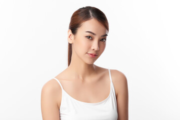 Beautiful young asian woman with clean fresh skin on white background, Face care, Facial treatment, Cosmetology, beauty and spa, Asian women portrait.