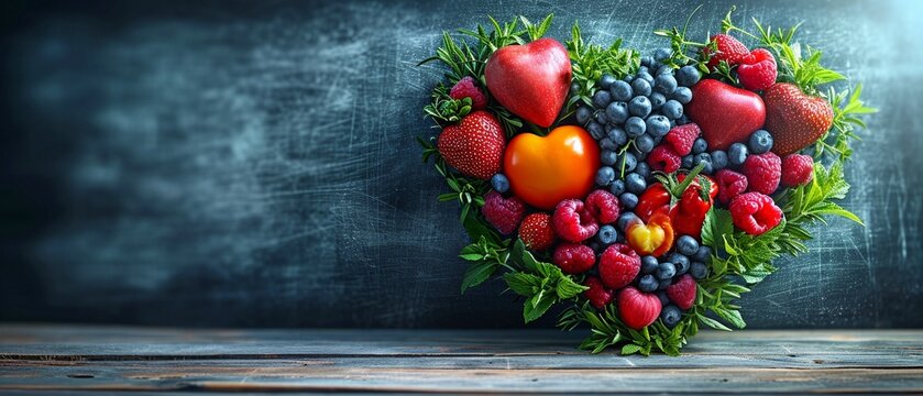 wholesome food in the heart and cardiograph on a medical abstract whiteboard... - Powered by Adobe