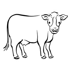 乳牛の和風ベクターイラスト（白黒）