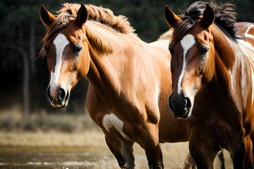 A close up of elegant wild horses