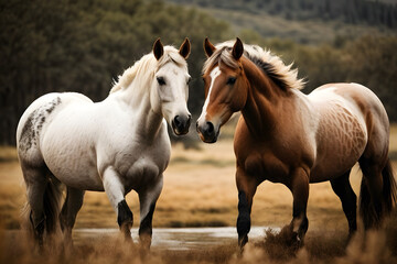 Obraz na płótnie Canvas A close up of elegant wild horses