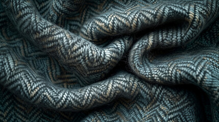 Gros plan d'un bout de tissu tweed, mélange de coton et de laine à motif chevron, texture de tissu, etoffes d'hiver