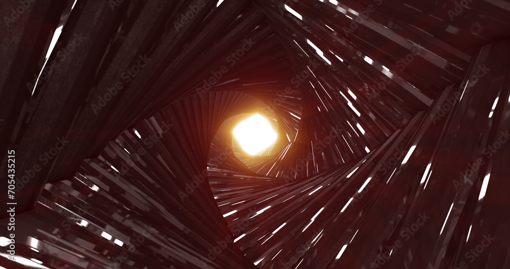 Poster abstract metallic shiny dark black polyhedral tunnel frame from lines of hexagonal edges, mechanical