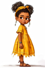 Confident Animated Young Girl With Puffed Hair Standing Against a White Background