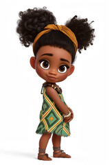 Confident Animated Young Girl With Puffed Hair Standing Against a White Background