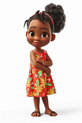 Confident Animated Young Girl With Puffed Hair Standing Against a White Background