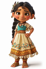 Young indigenous Noth American Girl With Big Expressive Eyes Standing Confidently in Traditional Outfit  