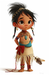 Young indigenous Noth American Girl With Big Expressive Eyes Standing Confidently in Traditional Outfit