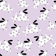Cartoon Spring dog - vector illustration in flat style. Seamless pattern with pet - obrazy, fototapety, plakaty