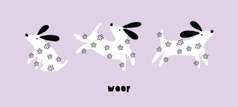Cartoon Spring dog - vector illustration in flat style